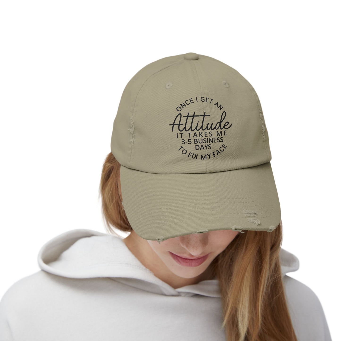 Once I Get An Attitude cap | Distressed Baseball Hat with Funny Quote