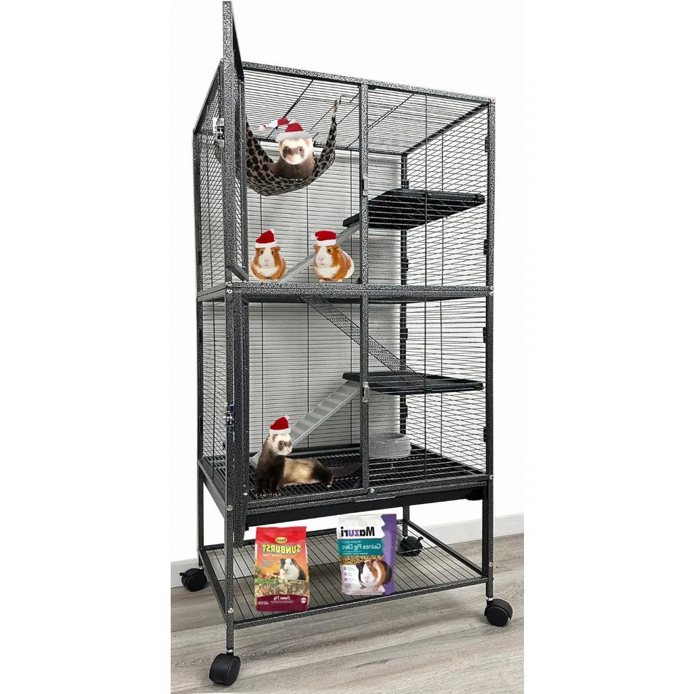 Large Two Full Story Deluxe Double Unit 4-Tiers Tight 1/2-Inch Bar Spacing Durable Front Doors Water Bottle Food Bowl