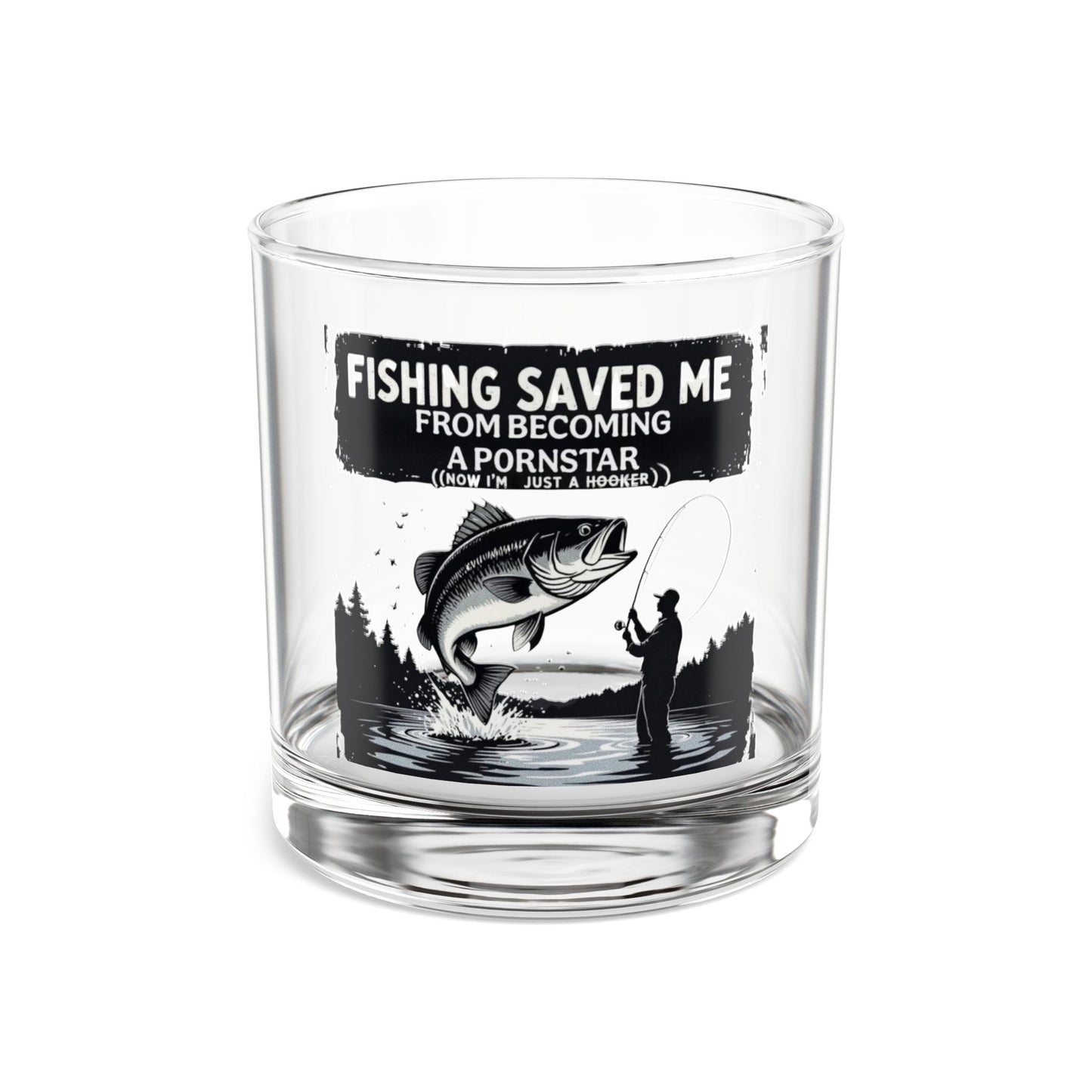 Fishing Saved Me graphic Rocks Glass | 10oz Whiskey Tumbler