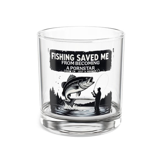 Fishing Saved Me graphic Rocks Glass | 10oz Whiskey Tumbler