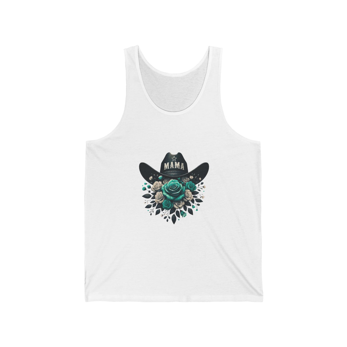 Mama Cowgirl Hat with Teal Rose Tank | Floral Western Mom Top