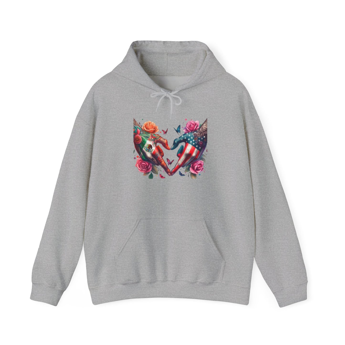 Rose and Butterfly Tattoo Hands Heart Hoodie | Colorful Heart Graphic