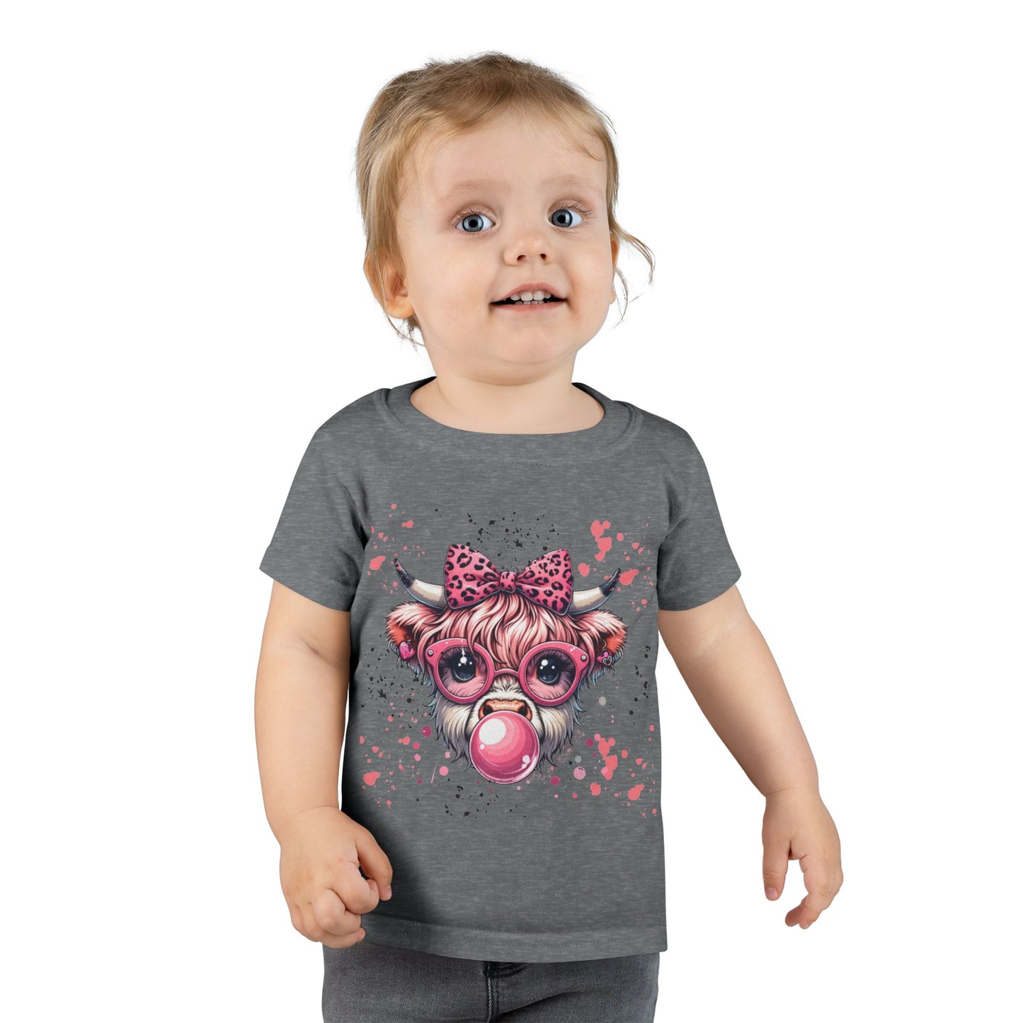 Bubblegum Cow toddler t-shirt | pink bow sunglasses playful farm animal