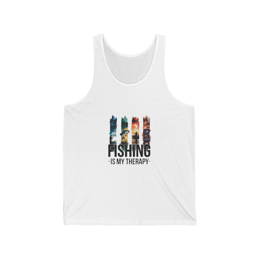 Fishing Is My Therapy tank top | fishing silhouette sunset design