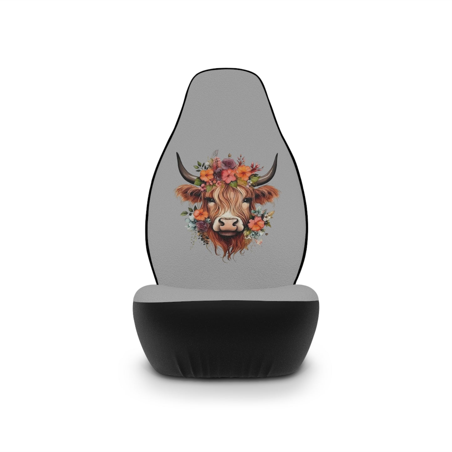 Floral Highland Cow Car Seat Covers | Cow Head Floral Print