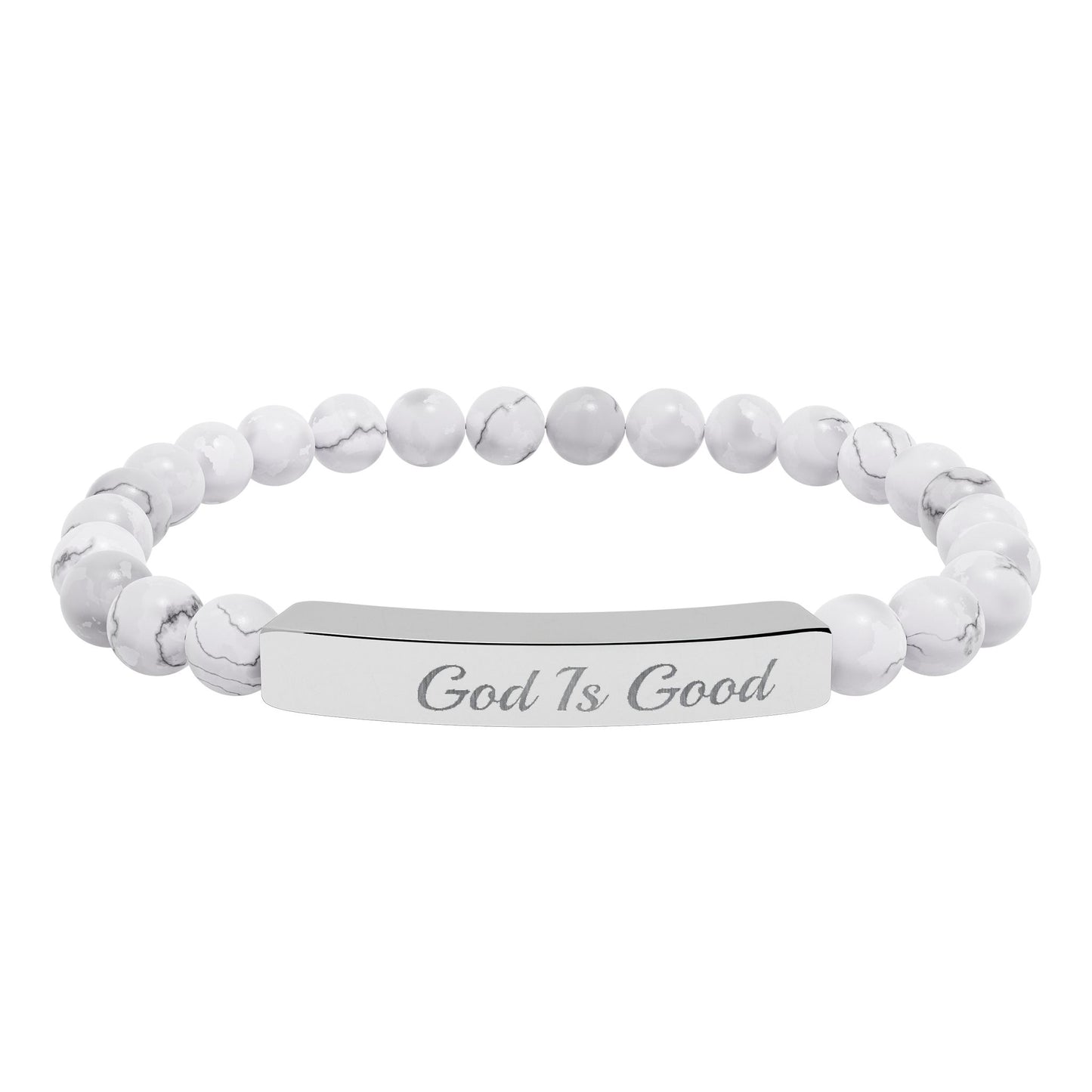 Engraved Natural Stone Stretch Bracelet — "Good Is Good" Bar