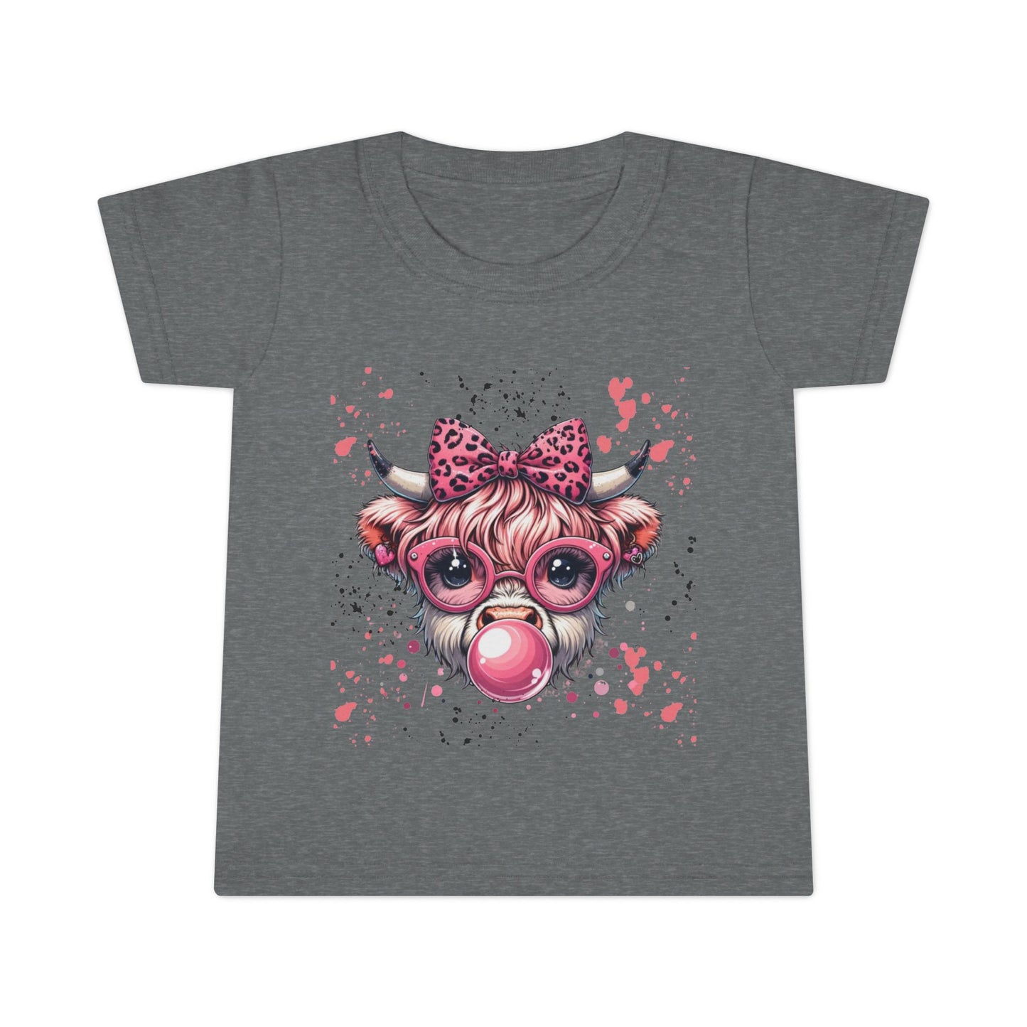 Bubblegum Cow toddler t-shirt | pink bow sunglasses playful farm animal