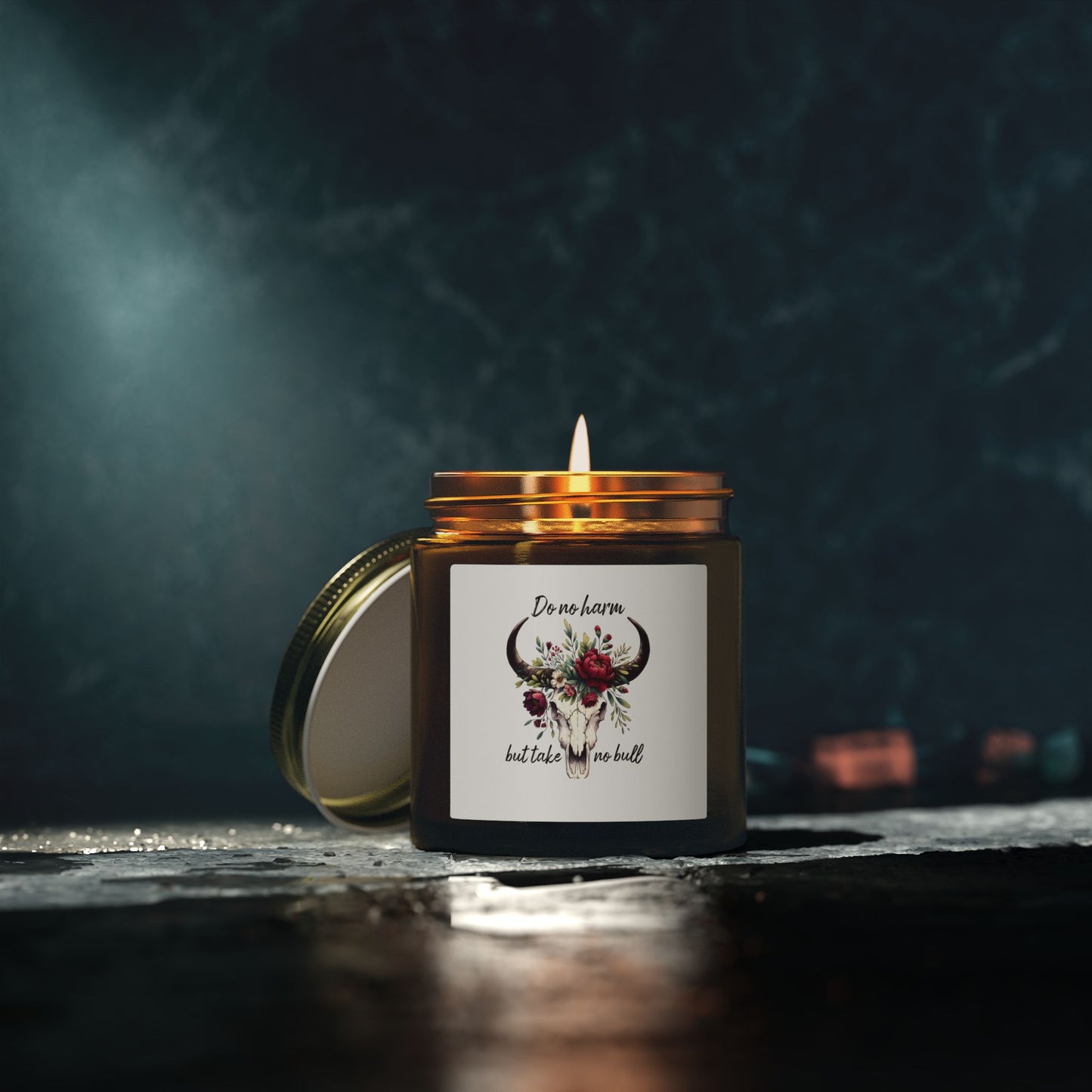 Floral Bull Skull Southwestern Cow Skull Candle | Scented Coconut Apricot Wax