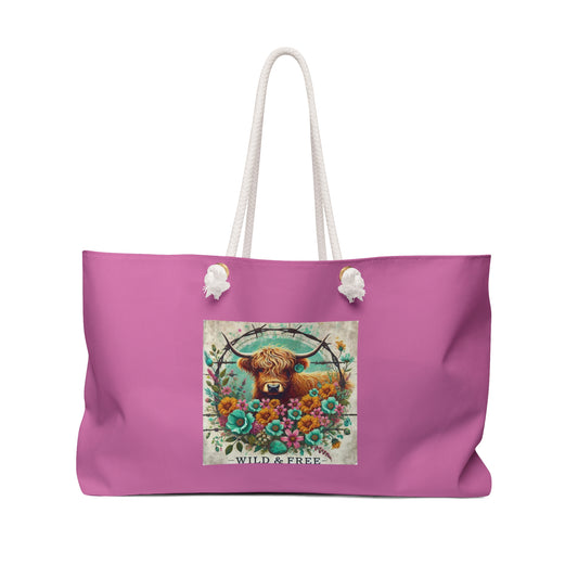 Highland Cow Floral Illustration Weekender Bag | Wild & Free Tote