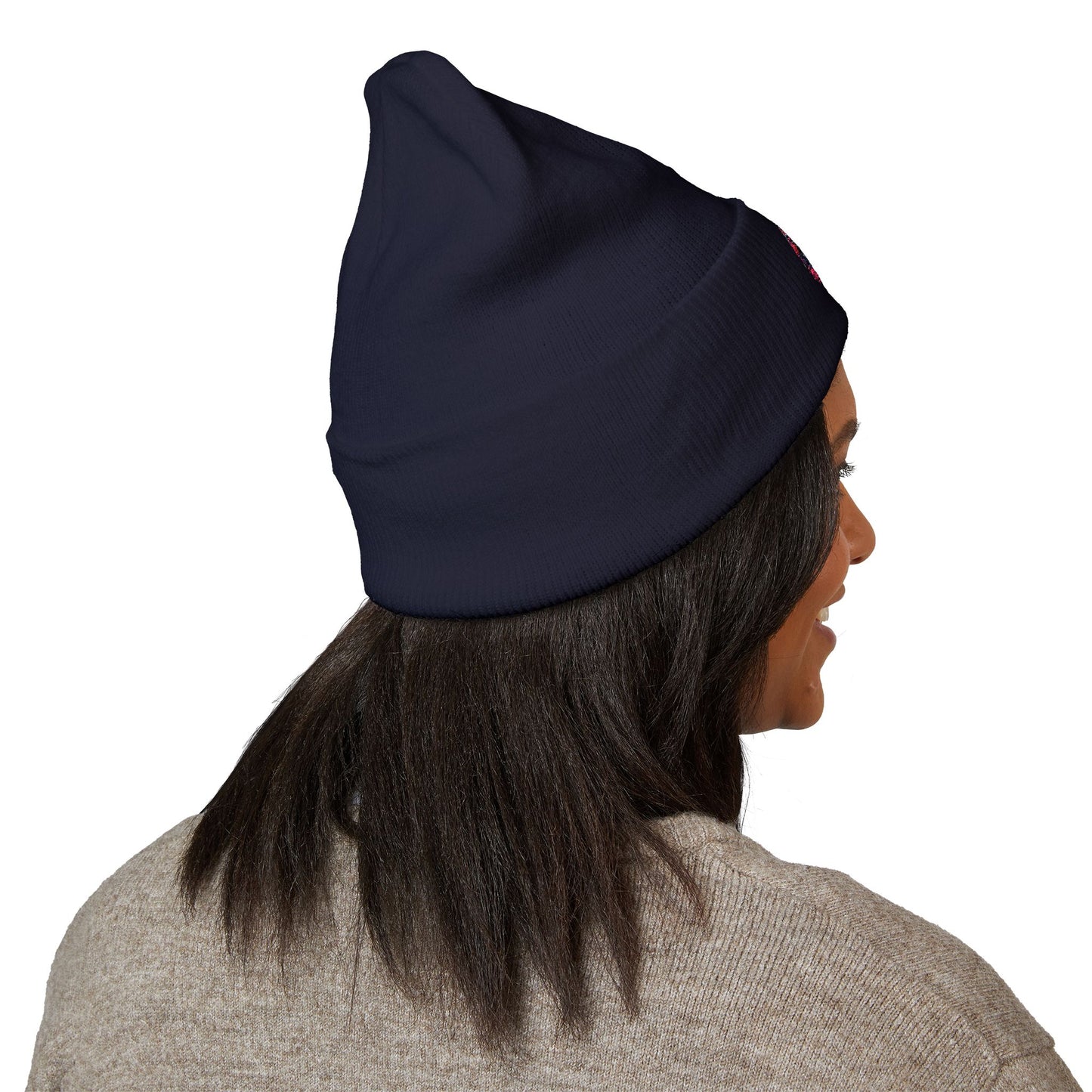 Embroidered Floral Heart Beanie — Classic Cuffed Knit Hat