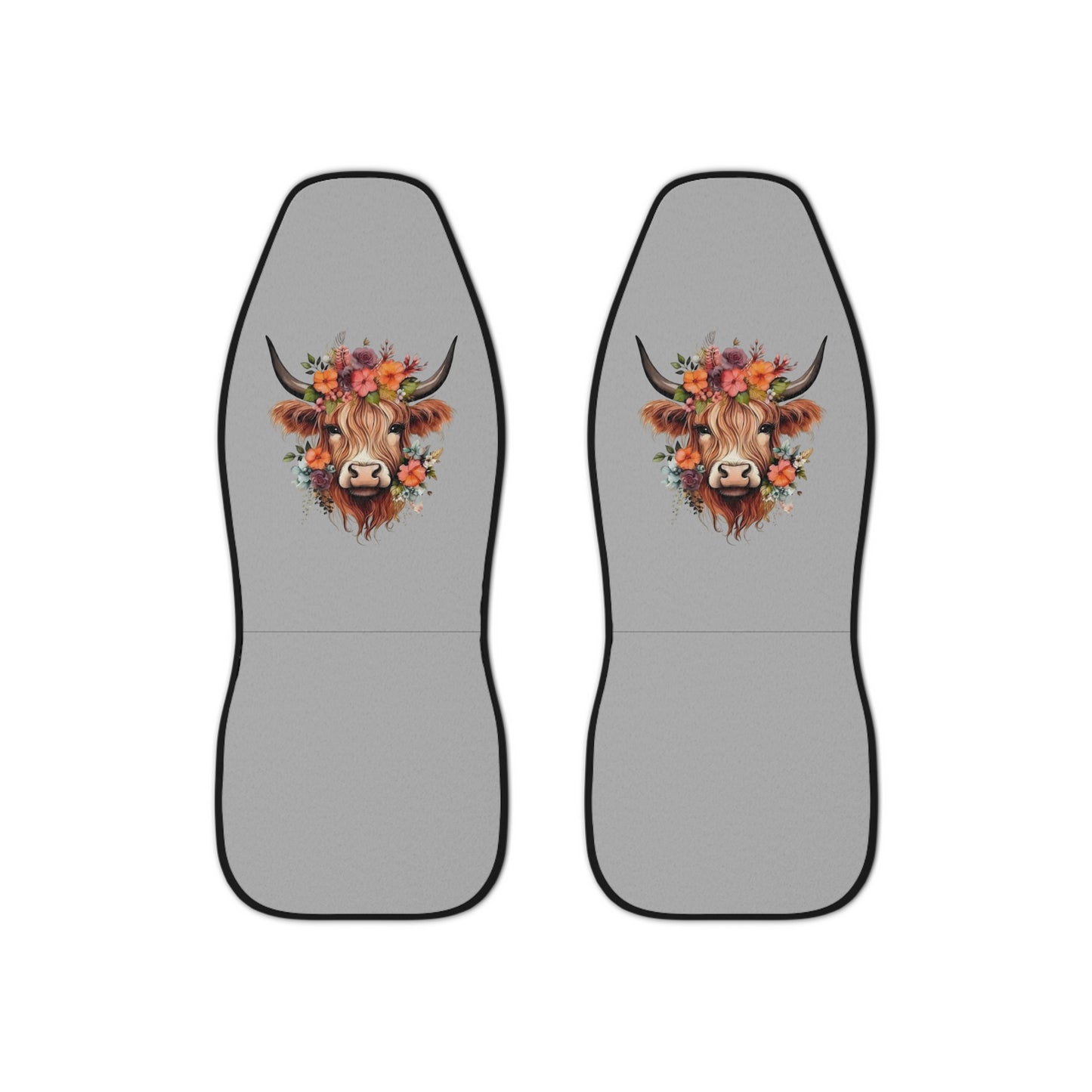 Floral Highland Cow Car Seat Covers | Cow Head Floral Print