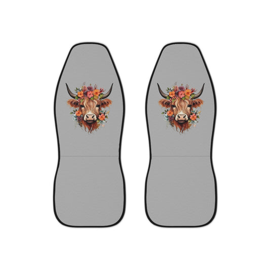 Floral Highland Cow Car Seat Covers | Cow Head Floral Print