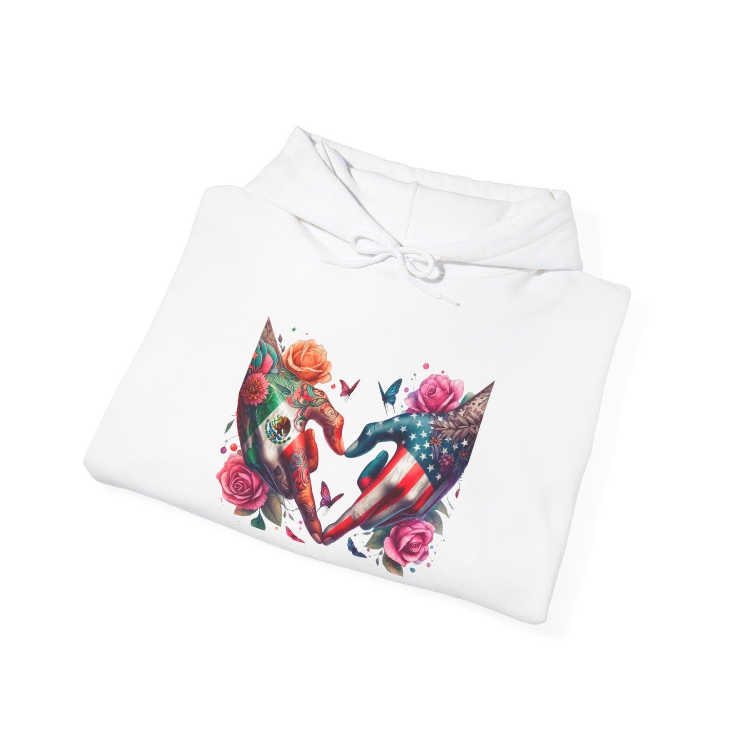 Rose and Butterfly Tattoo Hands Heart Hoodie | Colorful Heart Graphic