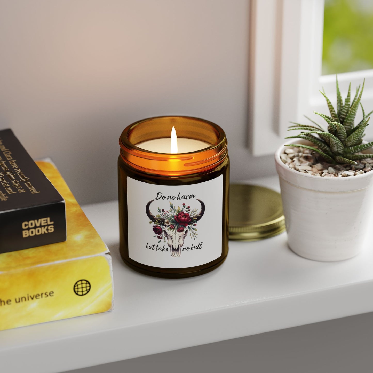 Floral Bull Skull Southwestern Cow Skull Candle | Scented Coconut Apricot Wax