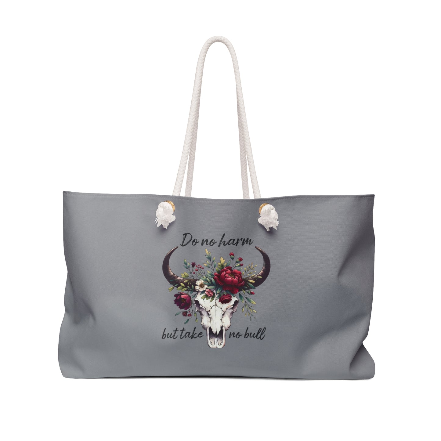 Floral Bull Skull Southwestern Boho Weekender Bag | Floral Cow Skull Tote