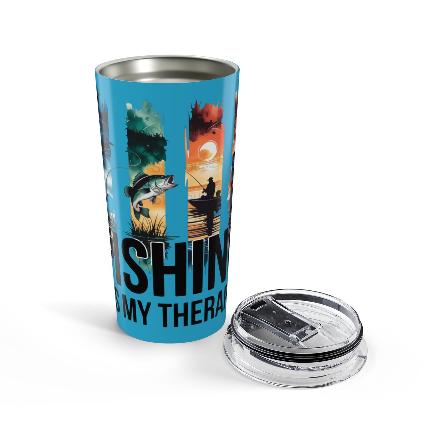 Fishing Therapy Tumbler 20oz | Fishing Scenes, Bass Graphic, Outdoor Drinkware