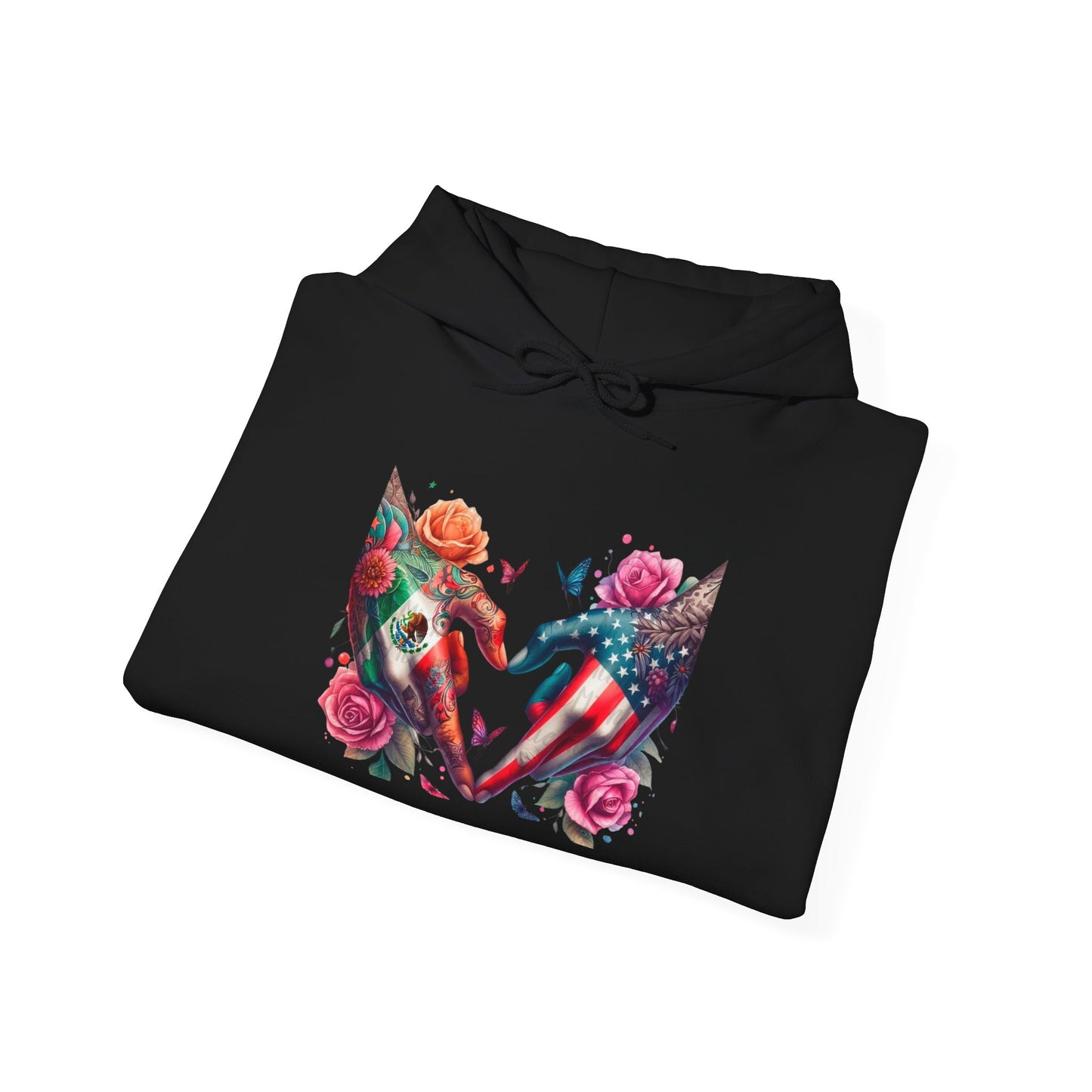 Rose and Butterfly Tattoo Hands Heart Hoodie | Colorful Heart Graphic
