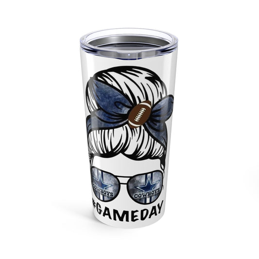 Cowboys Gameday 20oz Tumbler — Football Messy Bun Mom Travel Cup