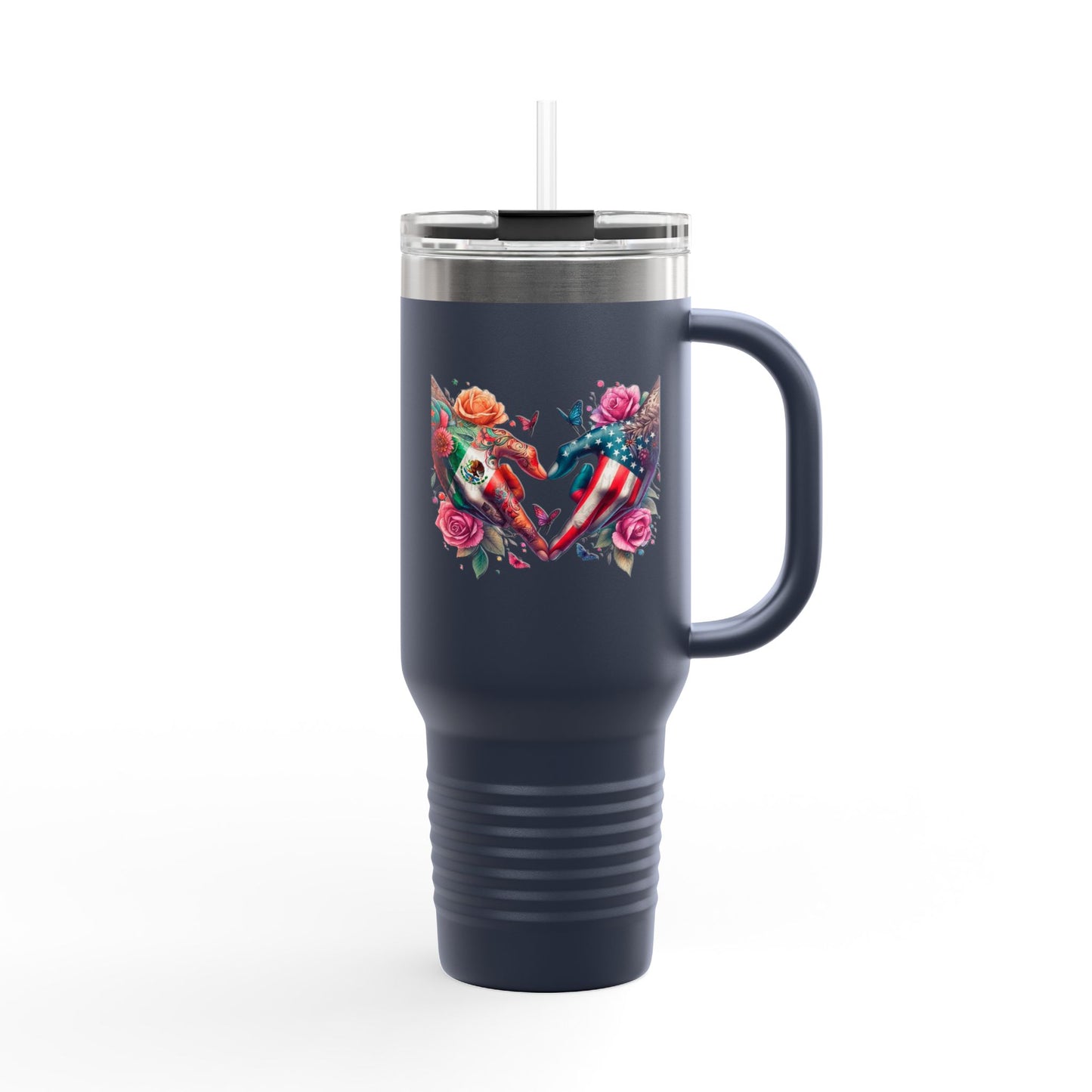 Colorful Floral Elephant Heart Travel Mug | 40oz Insulated Tumbler