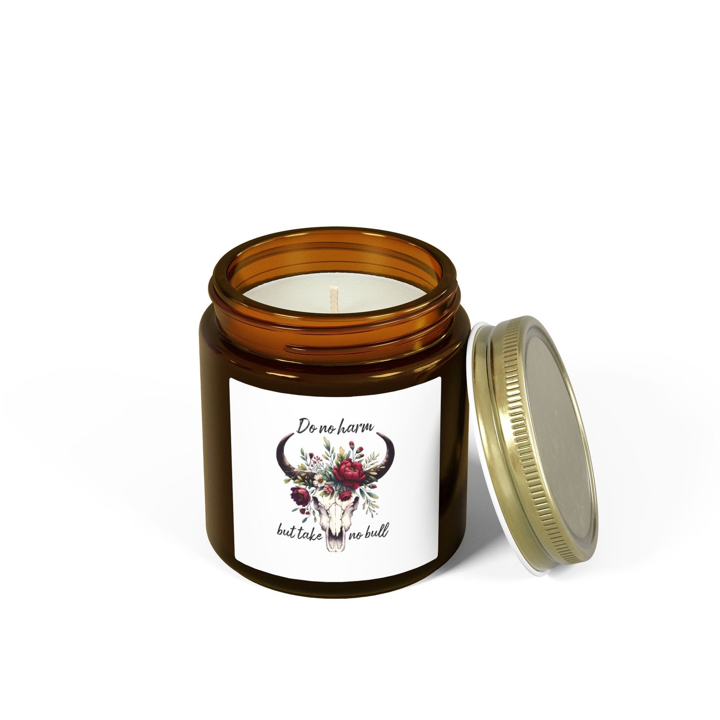 Floral Bull Skull Southwestern Cow Skull Candle | Scented Coconut Apricot Wax