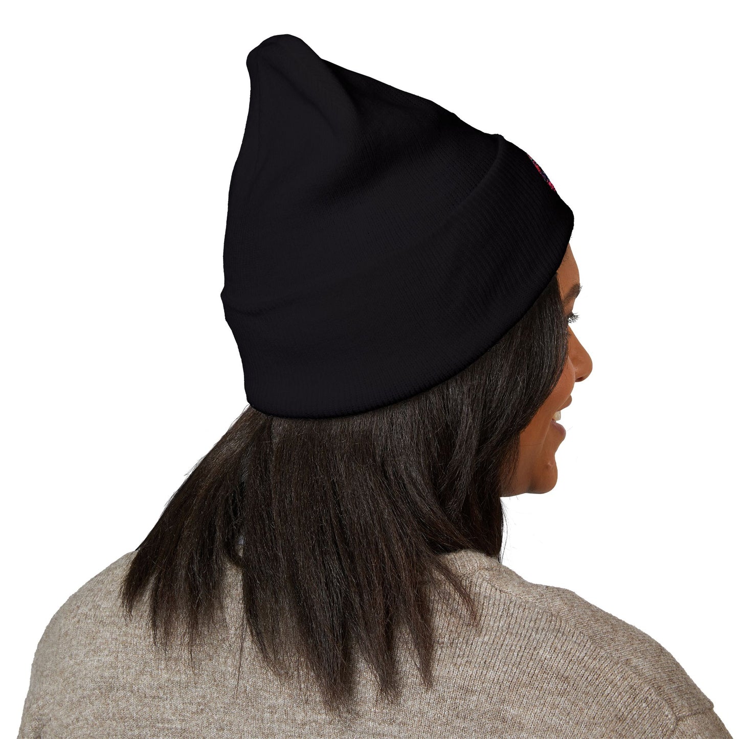 Embroidered Floral Heart Beanie — Classic Cuffed Knit Hat