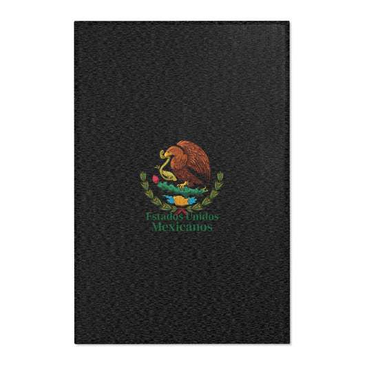 Mexican Coat of Arms Black Area Rug – Emblematic Aztec Eagle Accent Rug