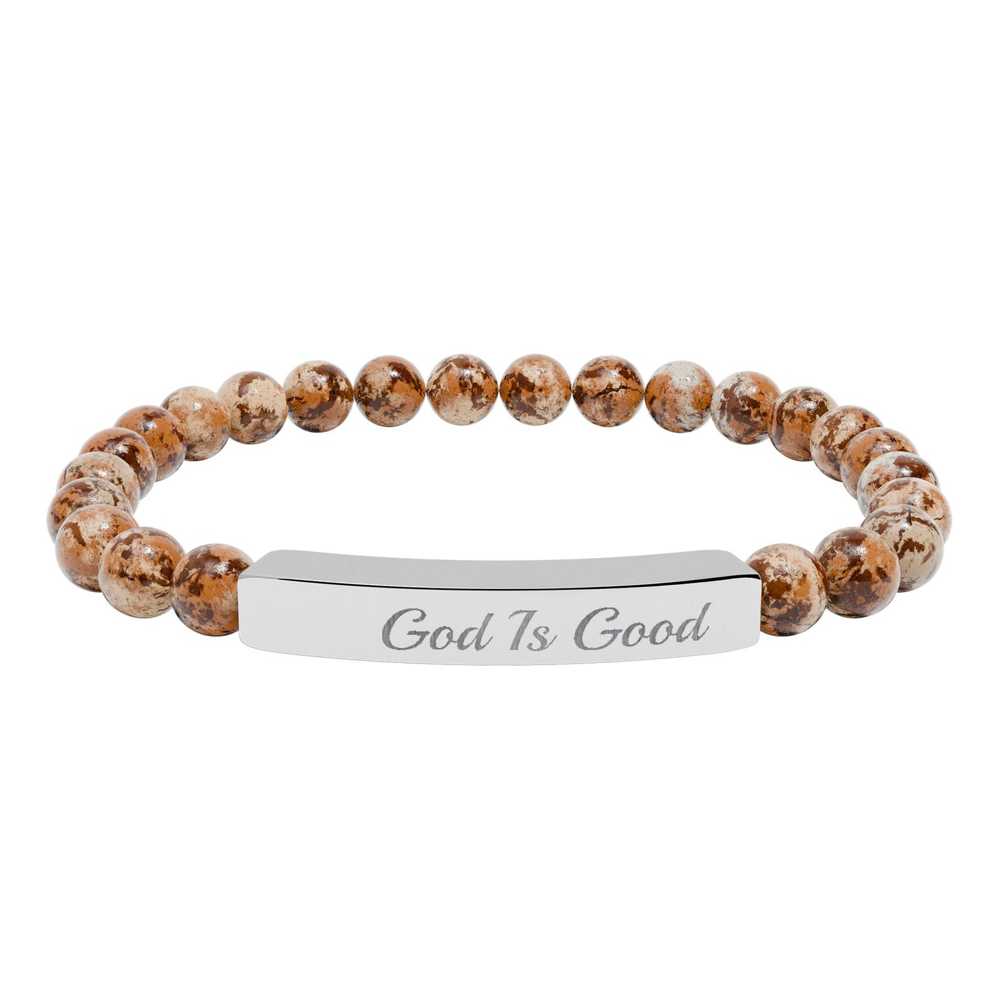 Engraved Natural Stone Stretch Bracelet — "Good Is Good" Bar