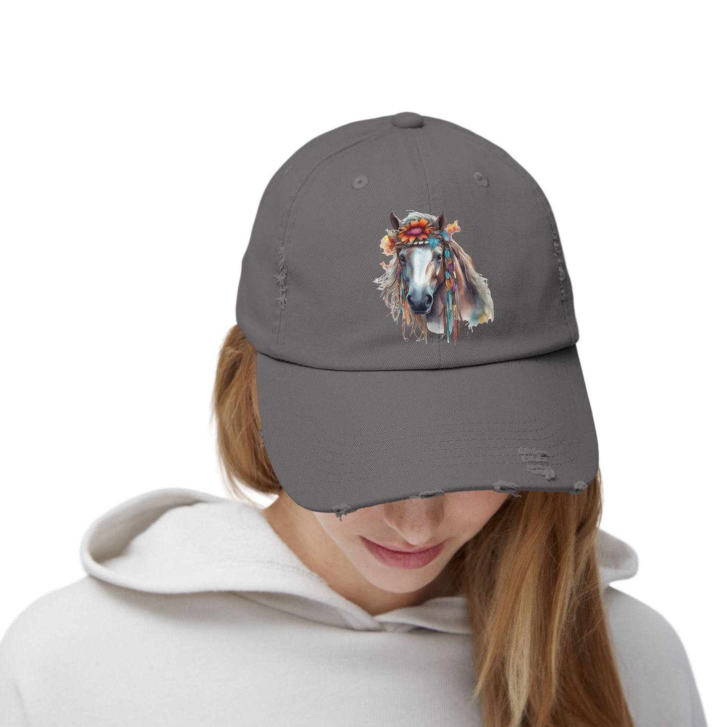 Boho Floral Horse Cap | Distressed Baseball Hat