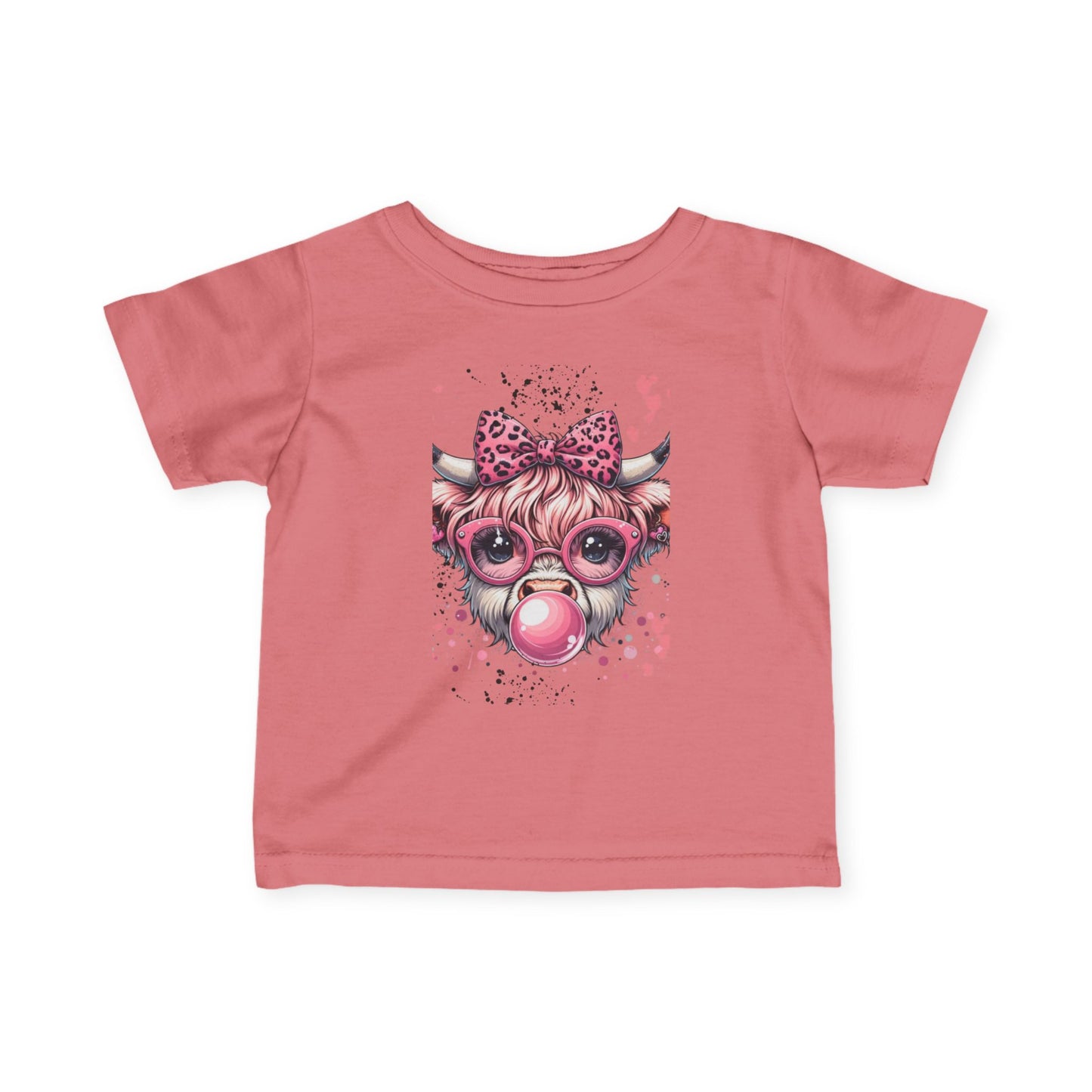 Pink Bubblegum Cow Infant Tee | Cute Cow Face with Glasses & Bow