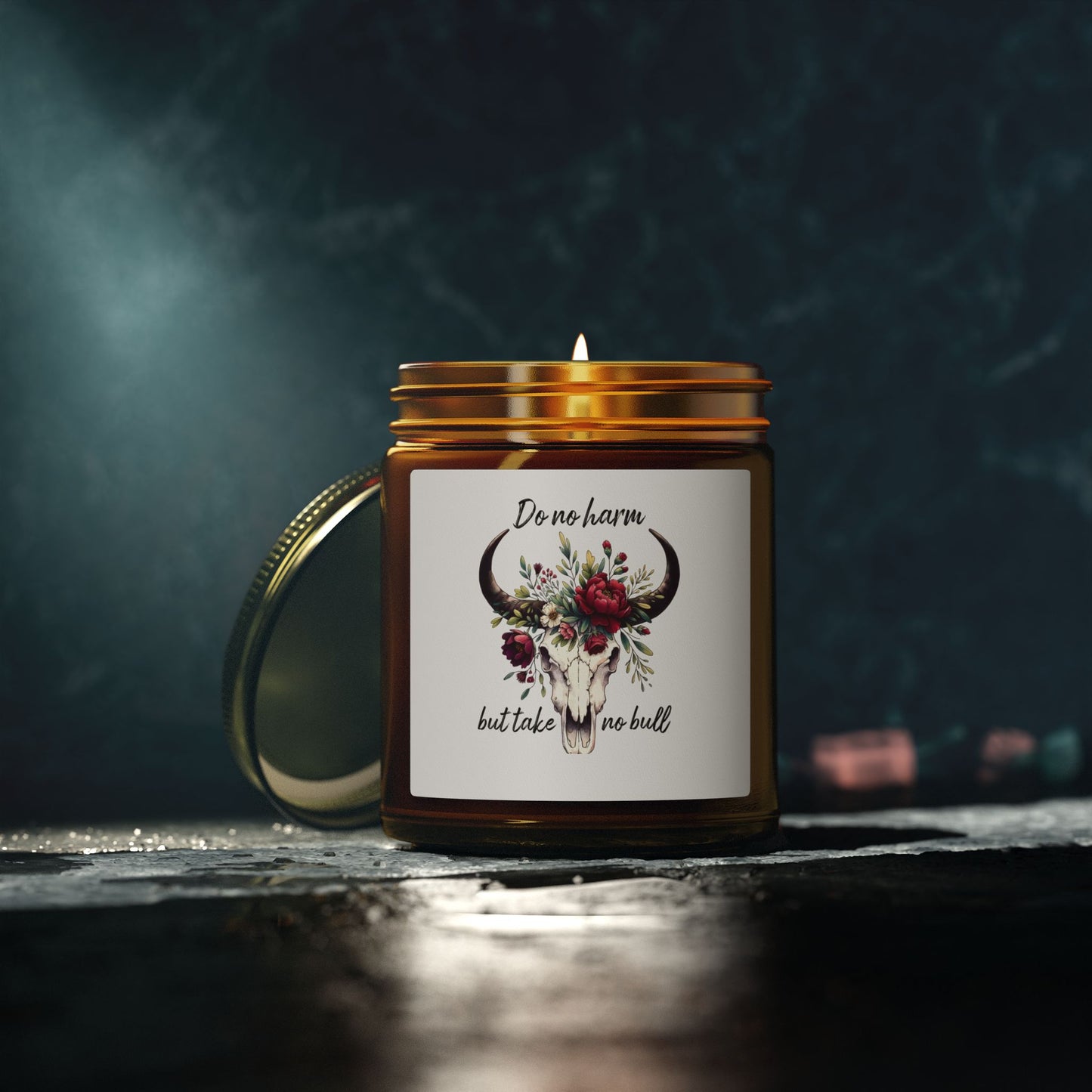 Floral Bull Skull Southwestern Cow Skull Candle | Scented Coconut Apricot Wax