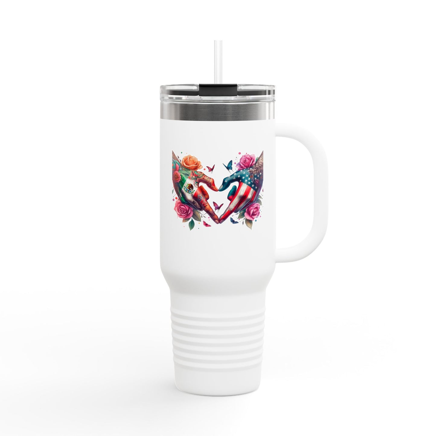 Colorful Floral Elephant Heart Travel Mug | 40oz Insulated Tumbler