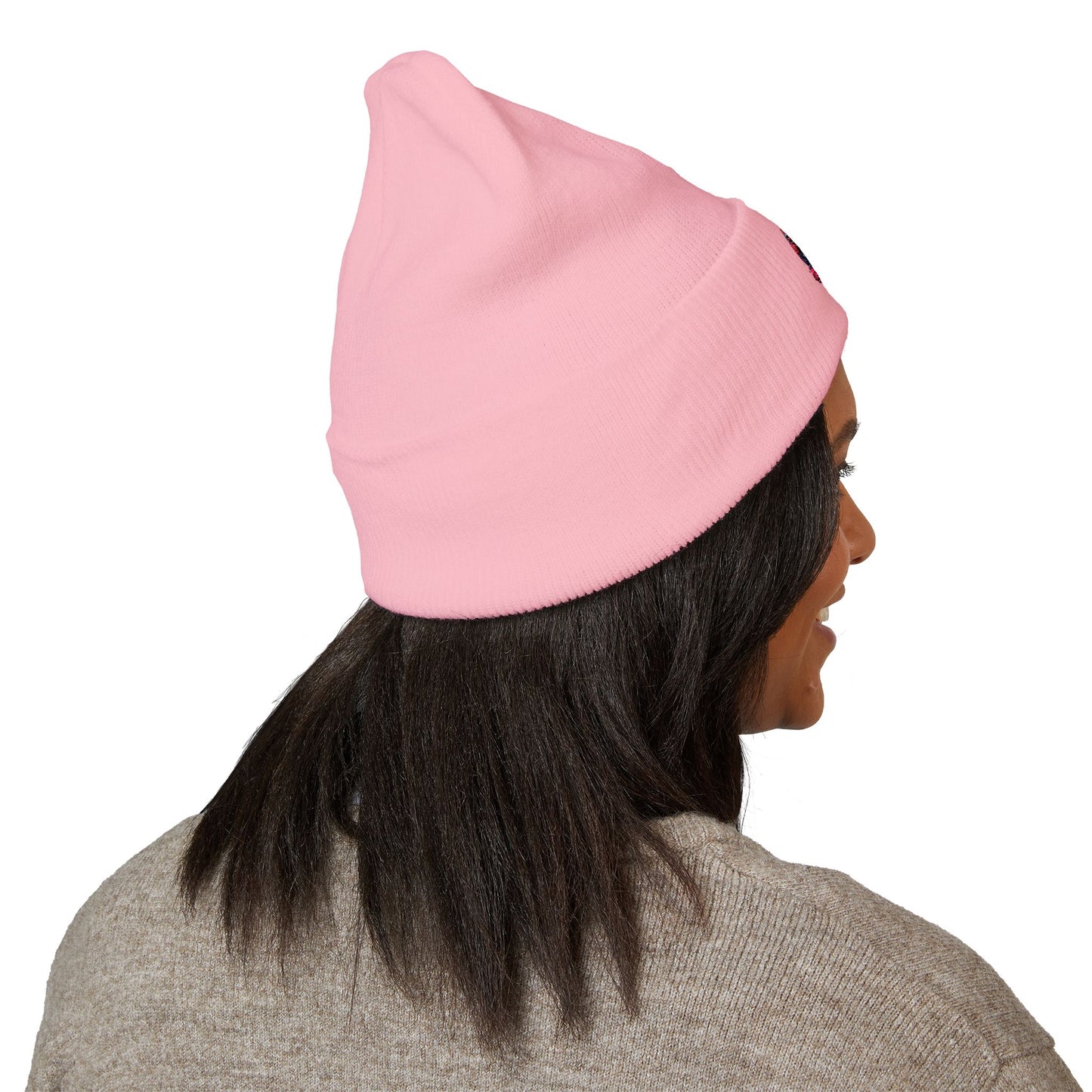 Embroidered Floral Heart Beanie — Classic Cuffed Knit Hat