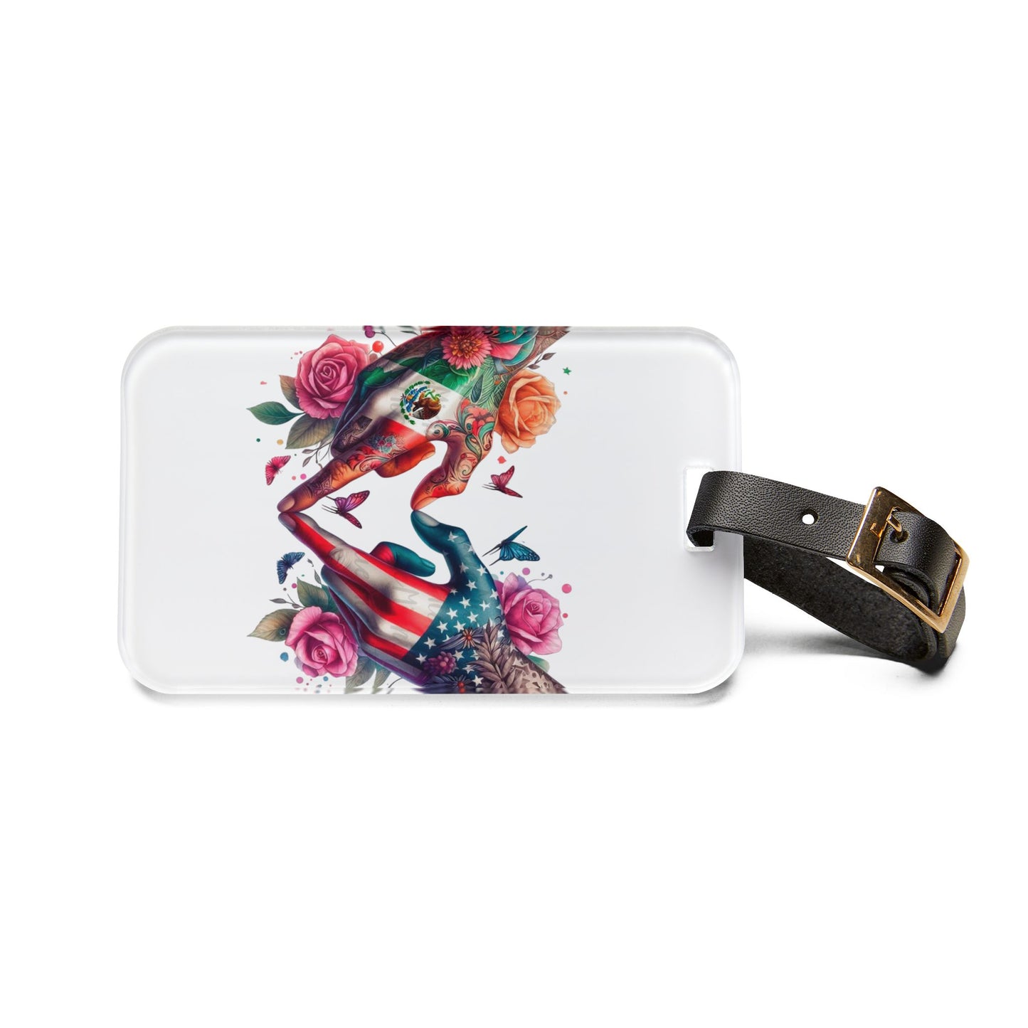 American Floral Heart Luggage Tag – Patriotic Hand Heart Design