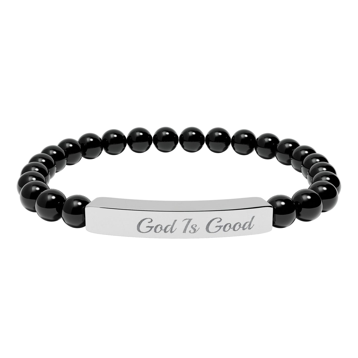 Engraved Natural Stone Stretch Bracelet — "Good Is Good" Bar