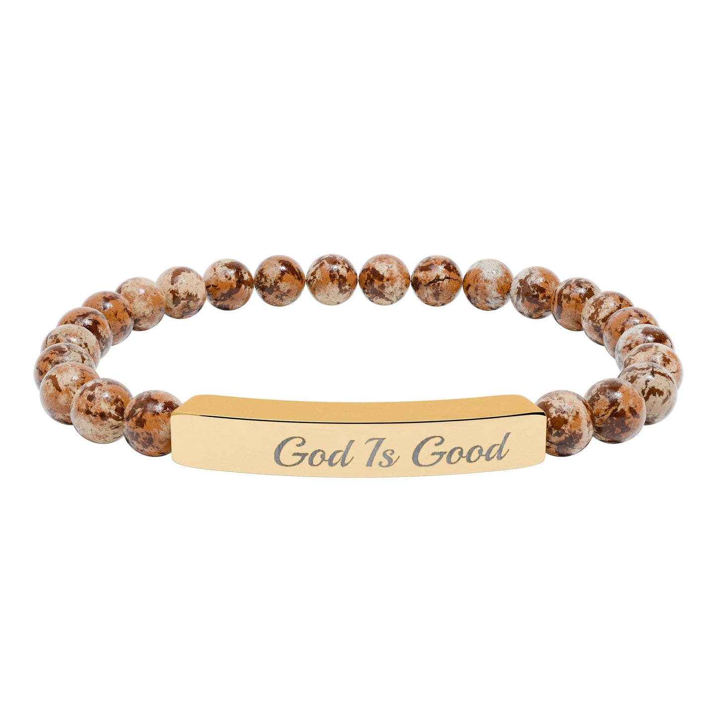 Engraved Natural Stone Stretch Bracelet — "Good Is Good" Bar