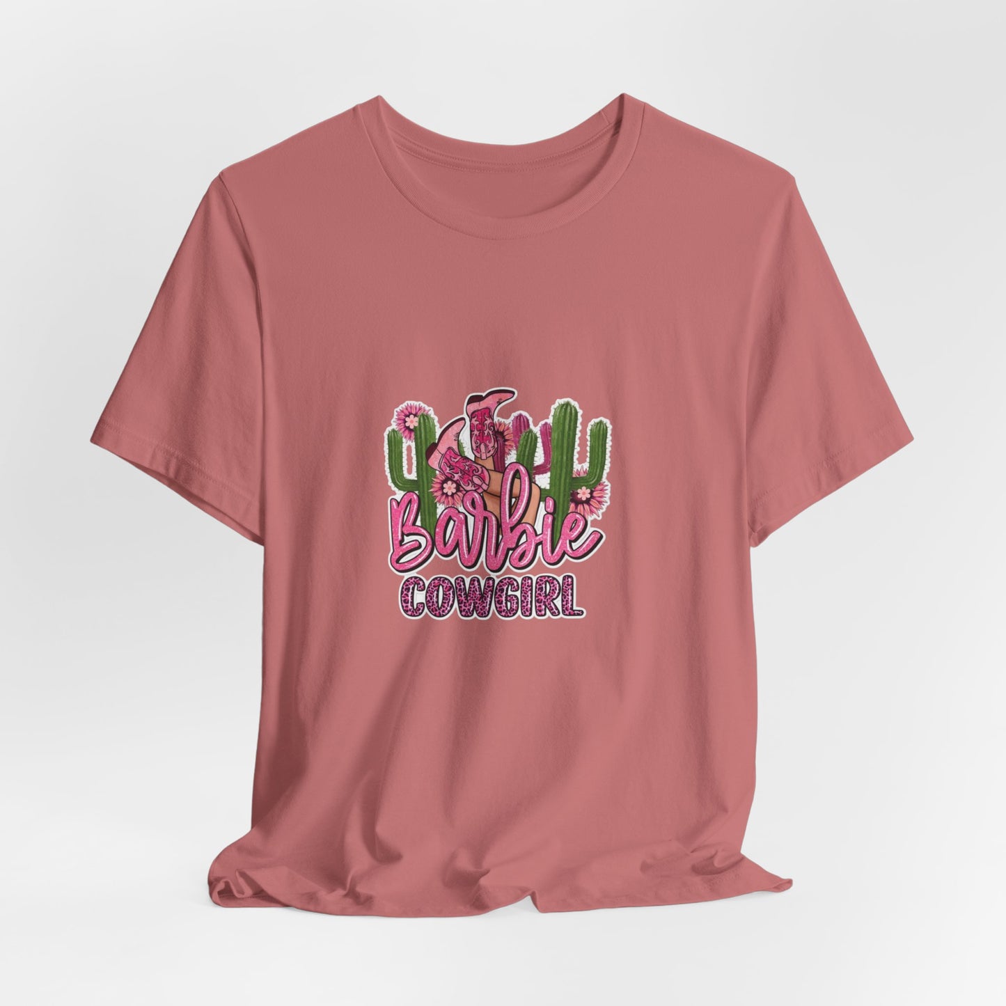 Barbie Cowgirl T‑Shirt – Pink Western Cactus Graphic Tee