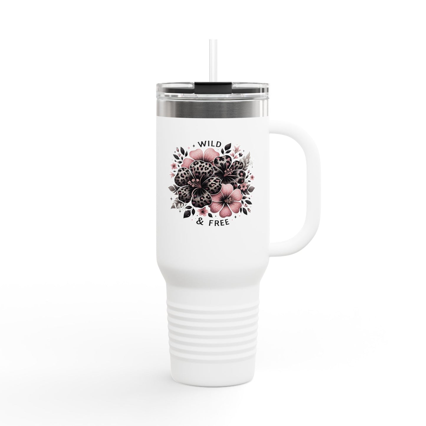 Wild & Free Floral Leopard Print Travel Mug, 40oz