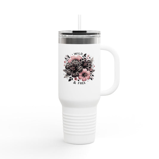 Wild & Free Floral Leopard Print Travel Mug, 40oz