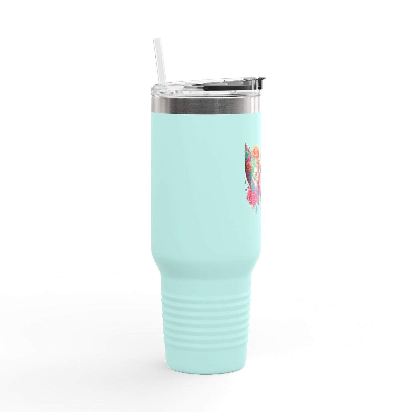 Colorful Floral Elephant Heart Travel Mug | 40oz Insulated Tumbler