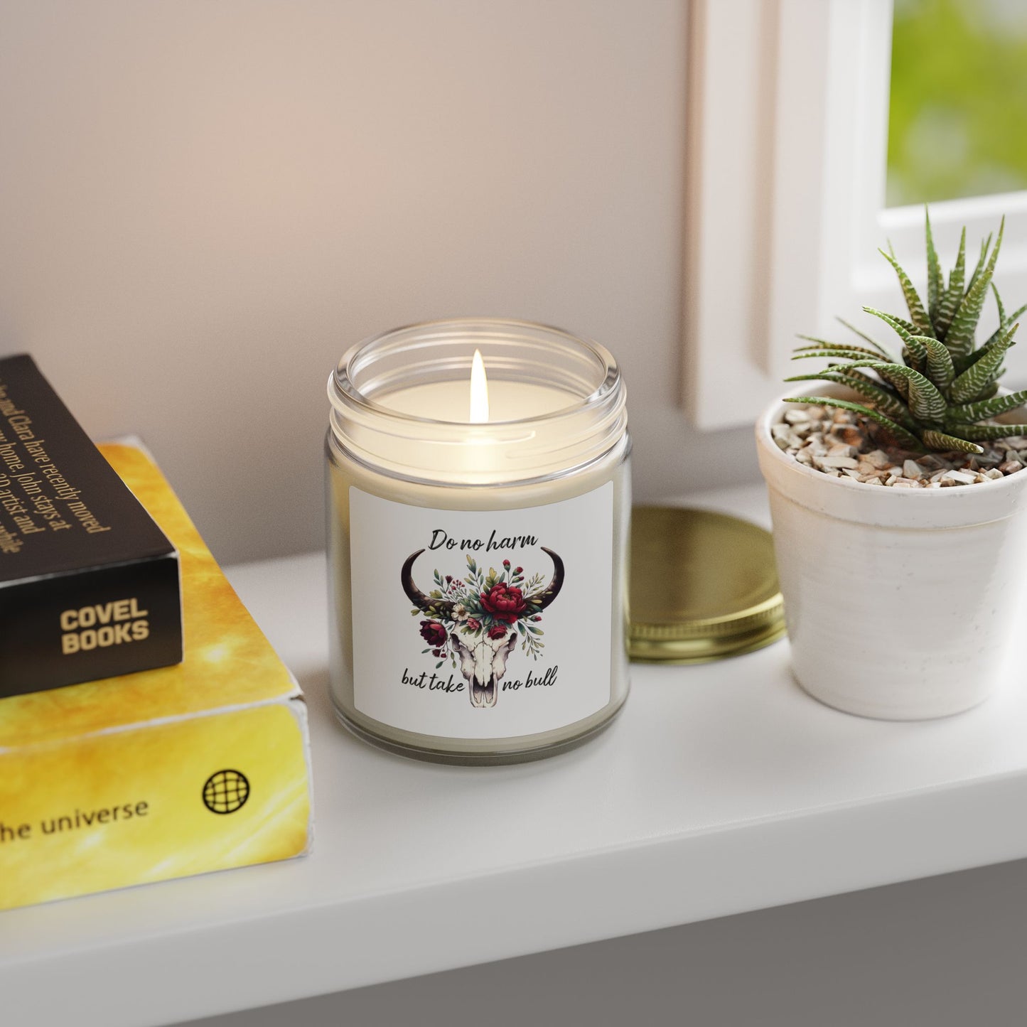Floral Bull Skull Southwestern Cow Skull Candle | Scented Coconut Apricot Wax