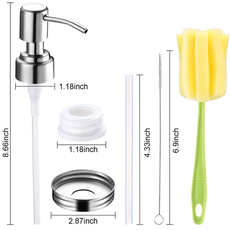 2 Pack Jar Soap Dispenser Lids Kit Stainless Steel Lotion Dispenser Pump Soap Dispenser Lids Rust Proof Bathroom-A21I