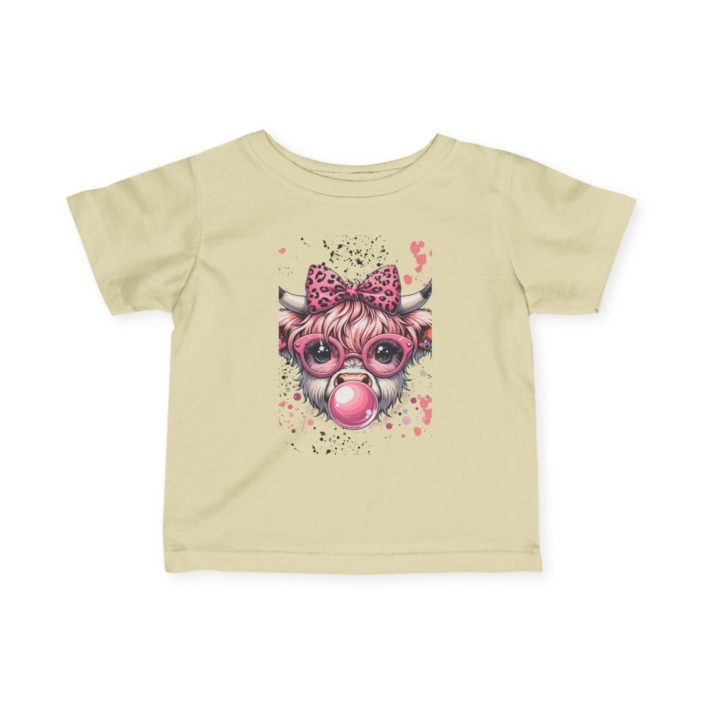 Pink Bubblegum Cow Infant Tee | Cute Cow Face with Glasses & Bow