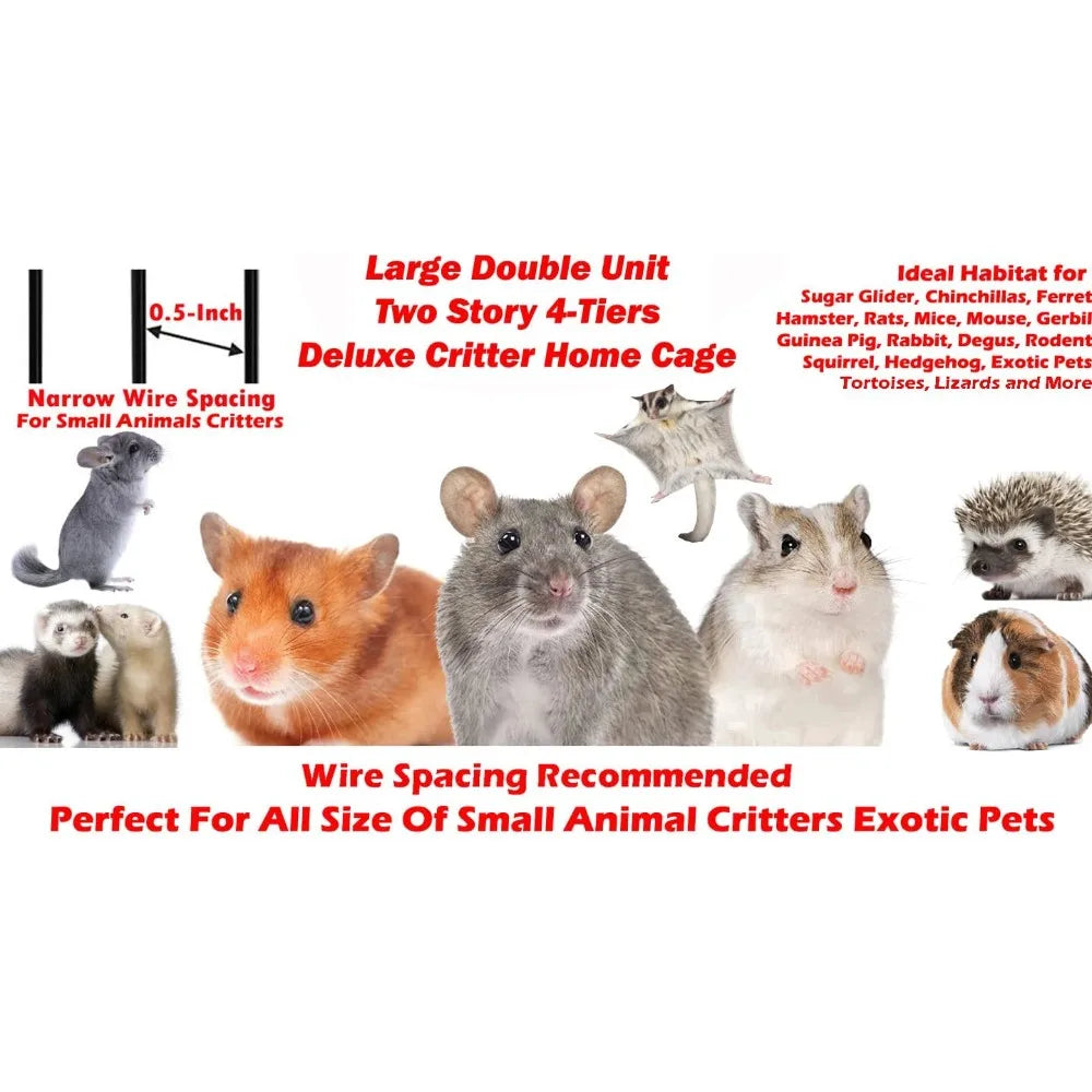 Large Two Full Story Deluxe Double Unit 4-Tiers Tight 1/2-Inch Bar Spacing Durable Front Doors Water Bottle Food Bowl