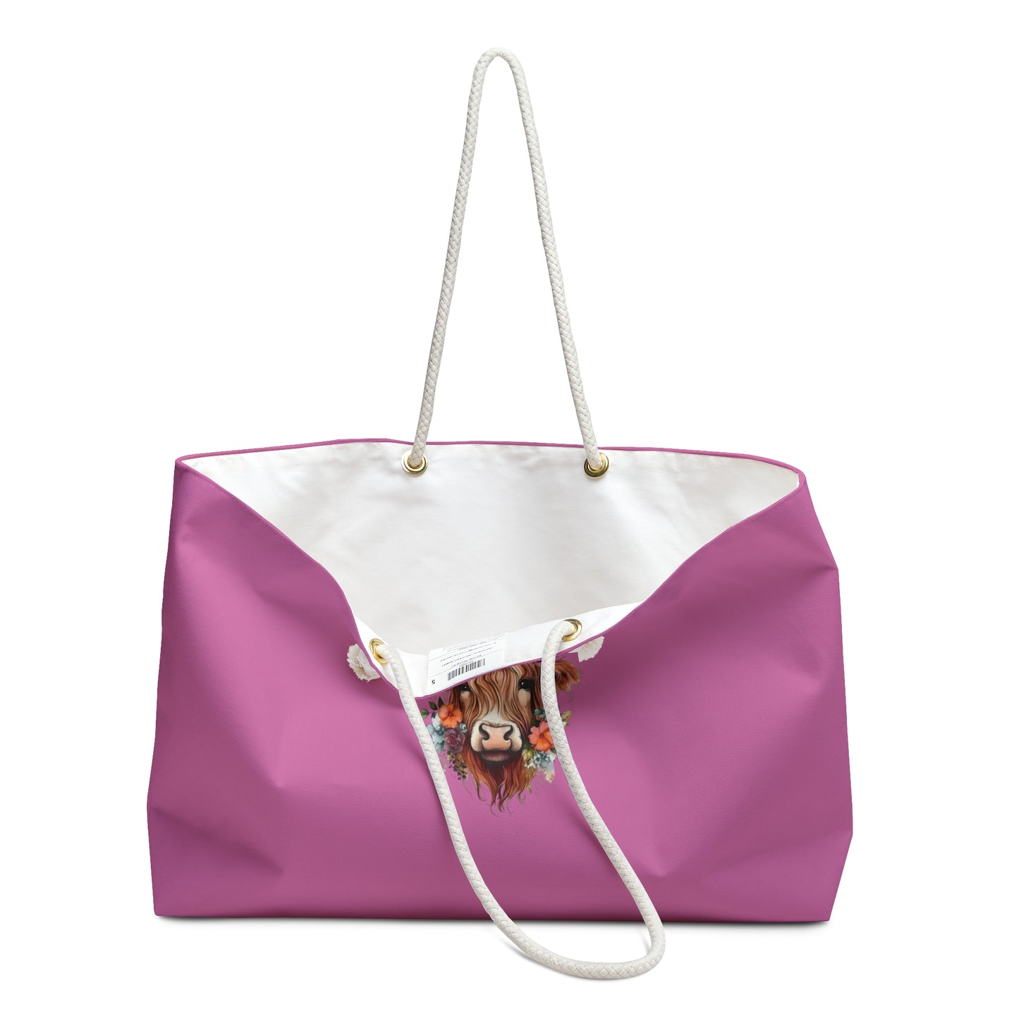 Floral Cow Weekender Bag — Pink Large Travel Tote with Boho Flower Horns