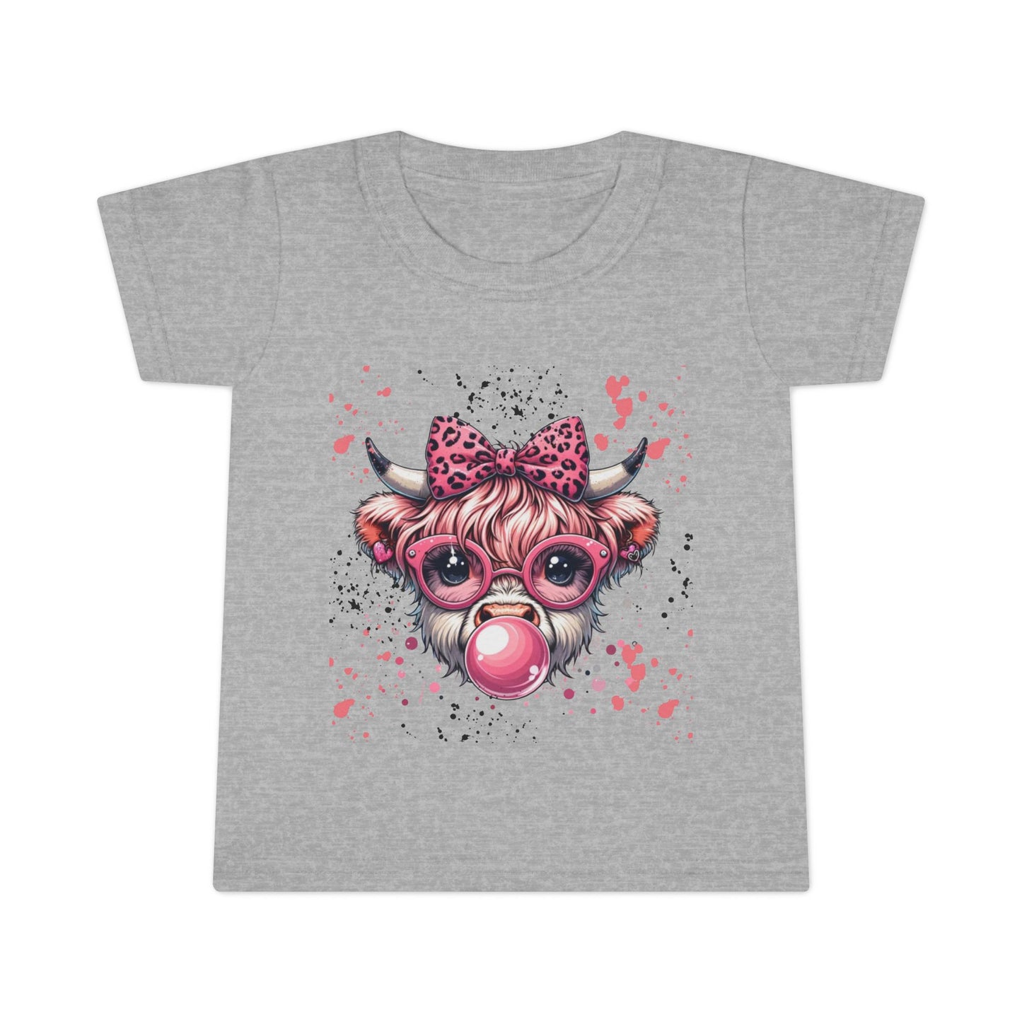 Bubblegum Cow toddler t-shirt | pink bow sunglasses playful farm animal