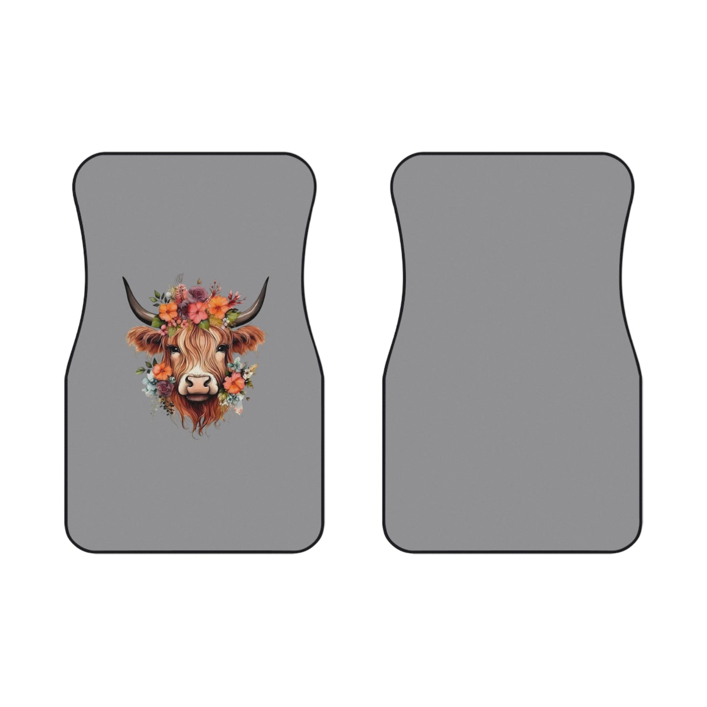 Floral Highland Cow Car Mats | Front Floor Mats