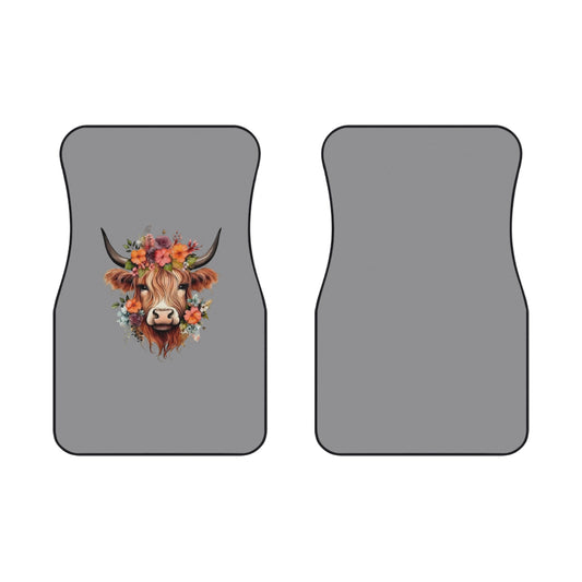 Floral Highland Cow Car Mats | Front Floor Mats