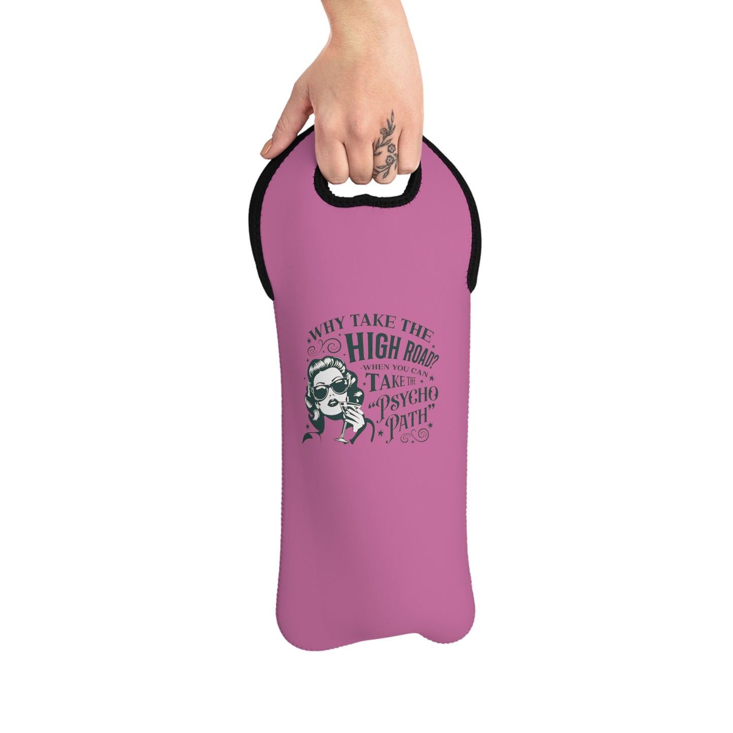 Retro Woman Illustration Why Take the High Road Wine Tote Bag | Funny Quote