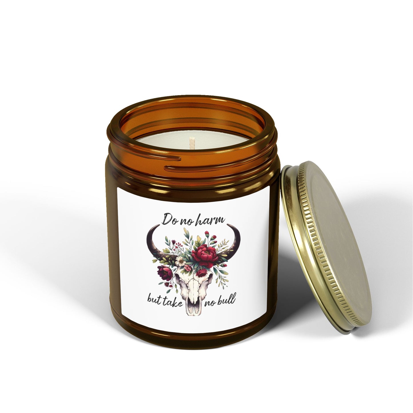 Floral Bull Skull Southwestern Cow Skull Candle | Scented Coconut Apricot Wax