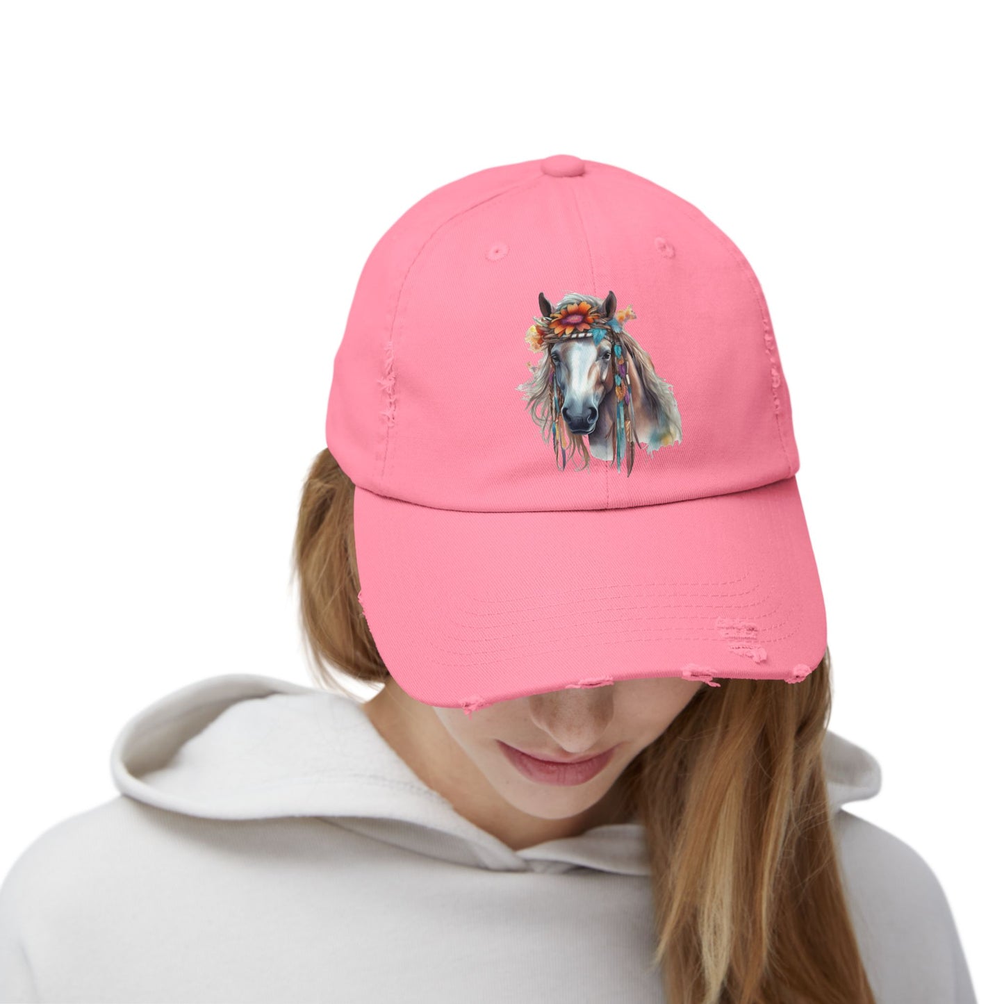 Boho Floral Horse Cap | Distressed Baseball Hat